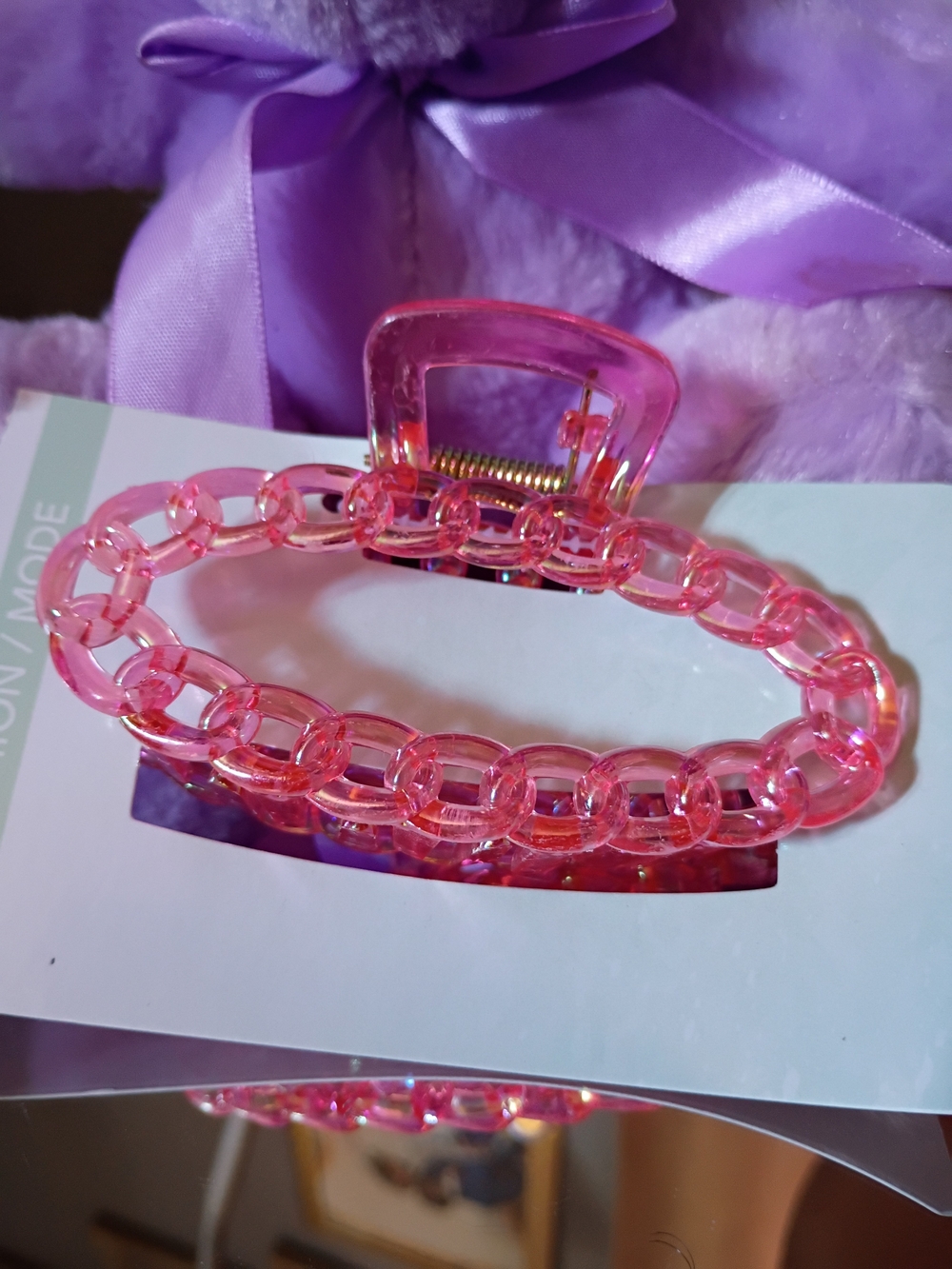 Transparent Pink Chain-Link Hair Claw Clip for Women
